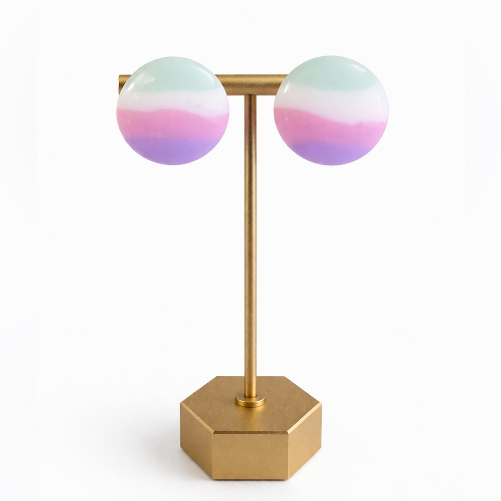 Vintage Pastel‎ Lucite Disc–Mint Pink Lavender Ombre Large Statement Earrings